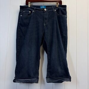 dkin Y2K Embroidered Pocket Cuffed Capri Denim Jeans Women Size 16W Everyday